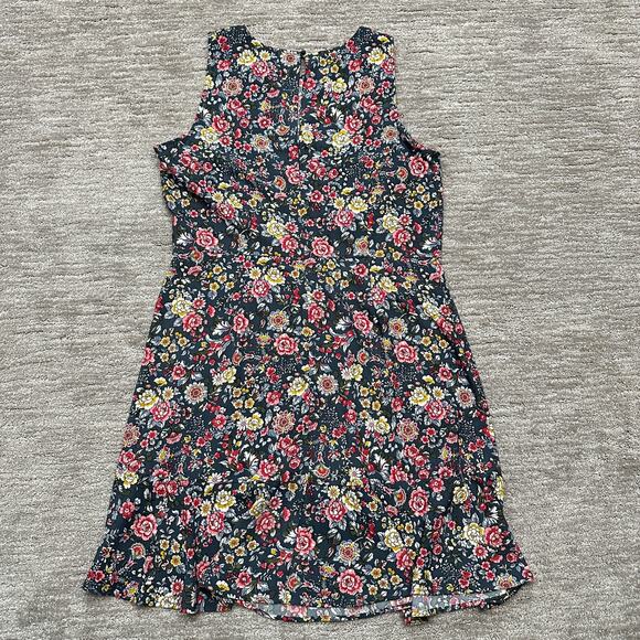 Ann Taylor Loft Dress Womens 14 Blue Floral Ruffle Hem Spring Summer Casual - Picture 5 of 12